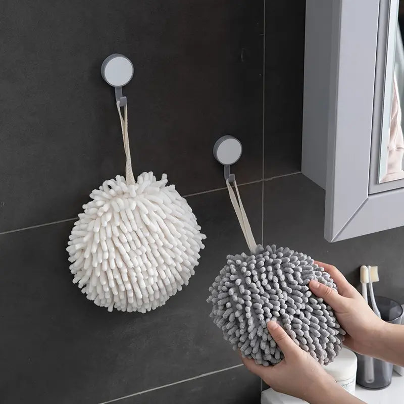 1pc White and Gray Absorbent Hanging Bathroom Towel